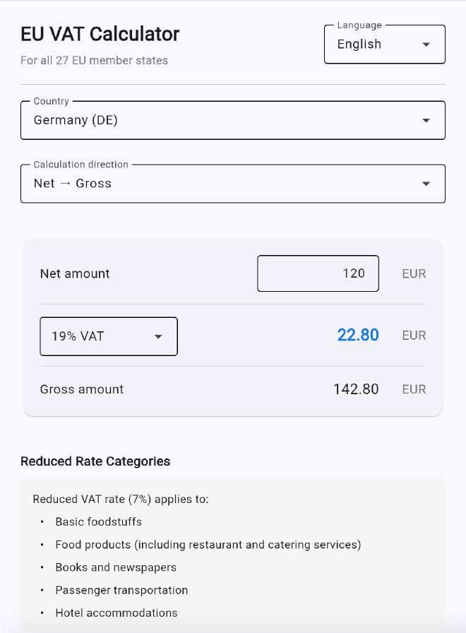 EU VAT Calculator