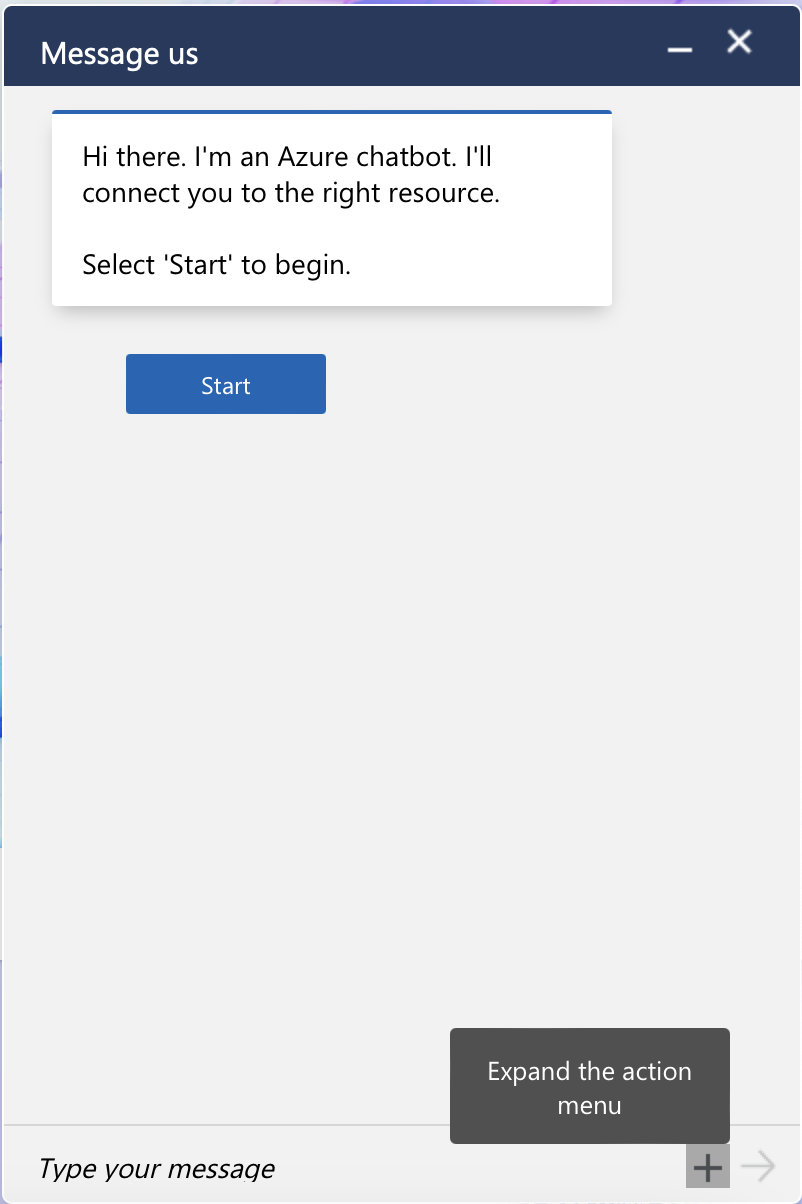 An image of Azure&rsquo;s chatbot box