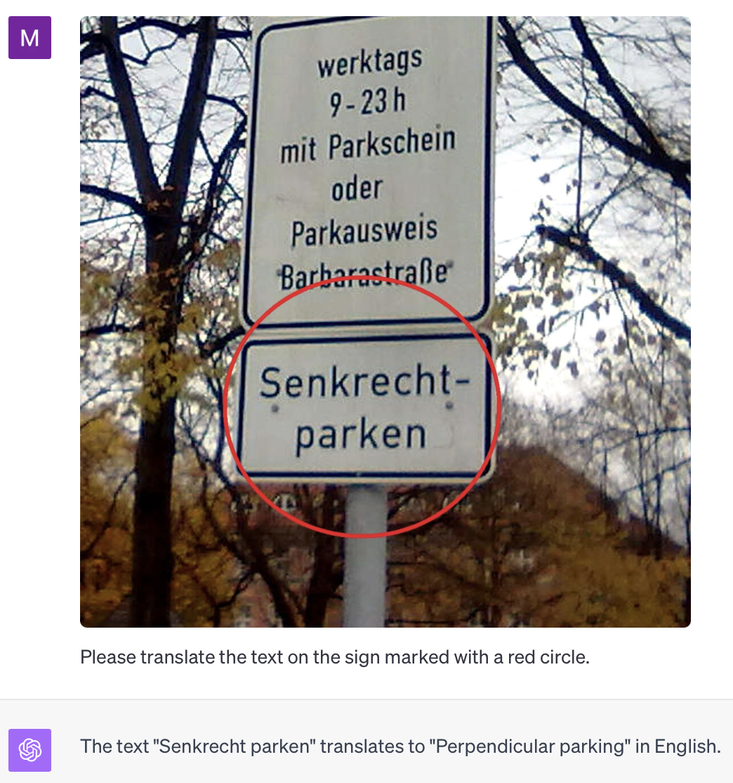 ChatGPT can recognize and translate text in an image in one go.