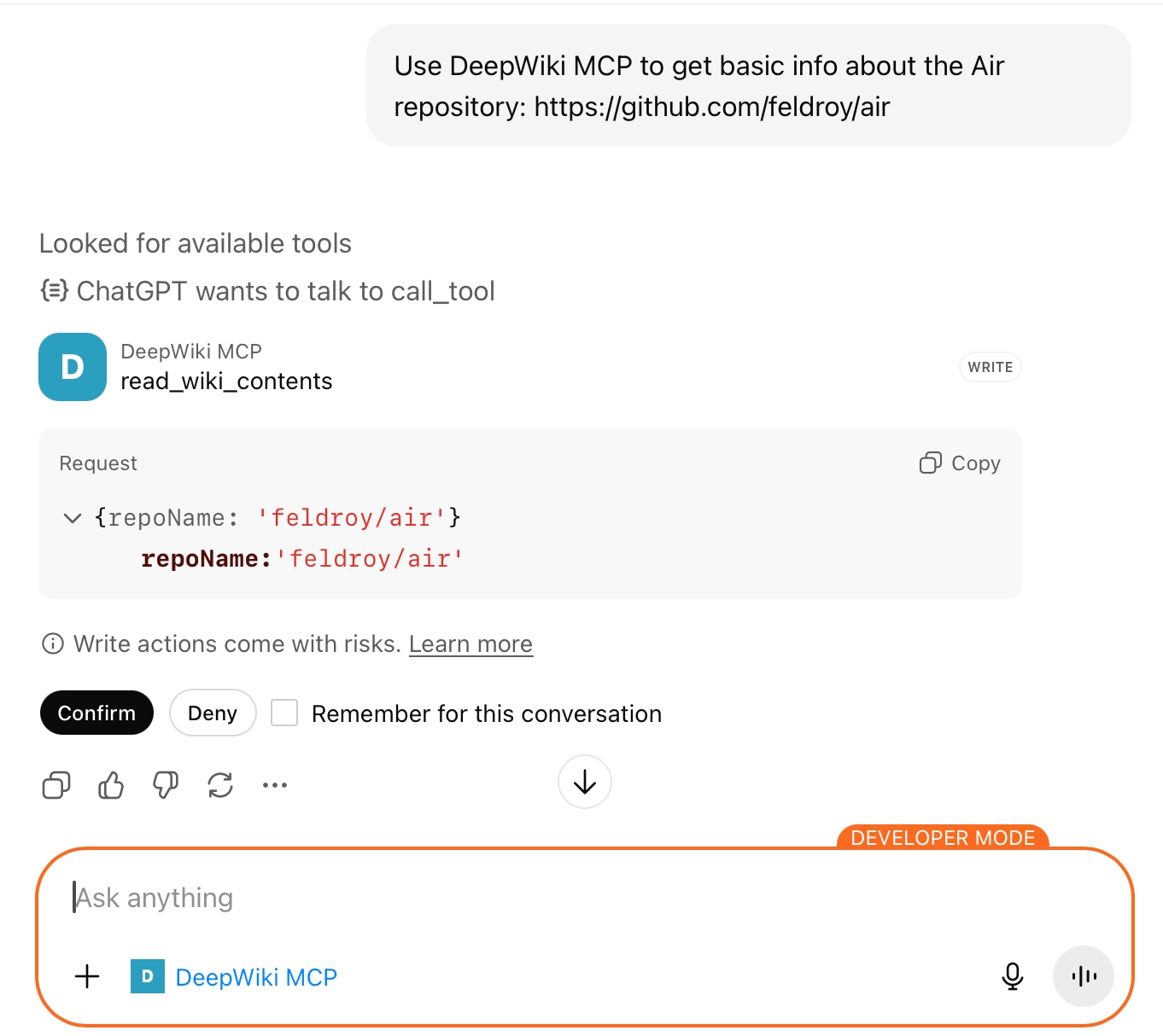 Benutzerdefinierter MCP in einer Chatsitzung