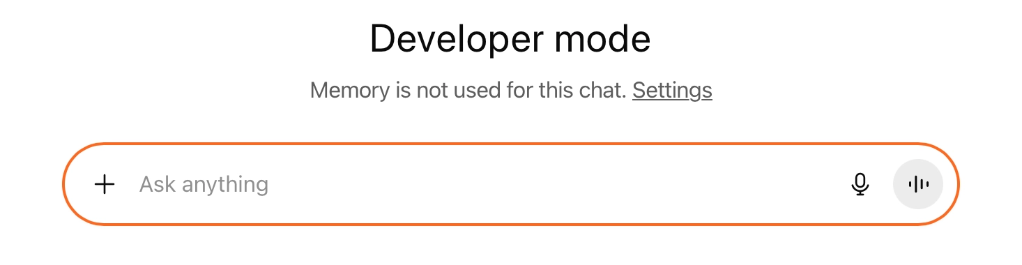 Eingabeoberfläche von ChatGPT im Developer Mode